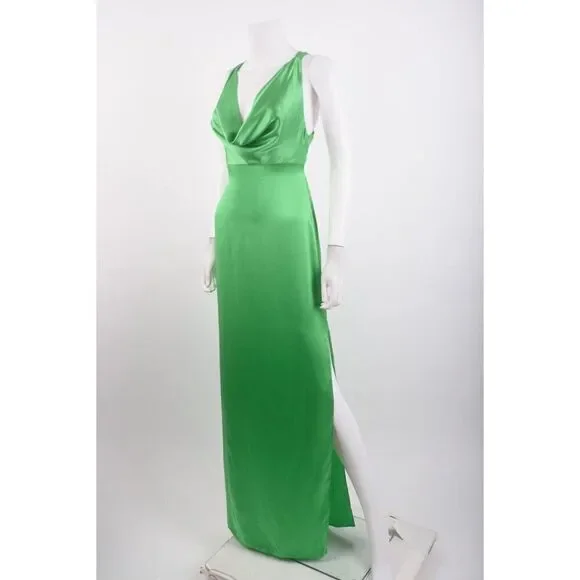 Massimo Dutti Studio Womens Silk Dress Maxi Draped Formal S Green 9050/952 NWT